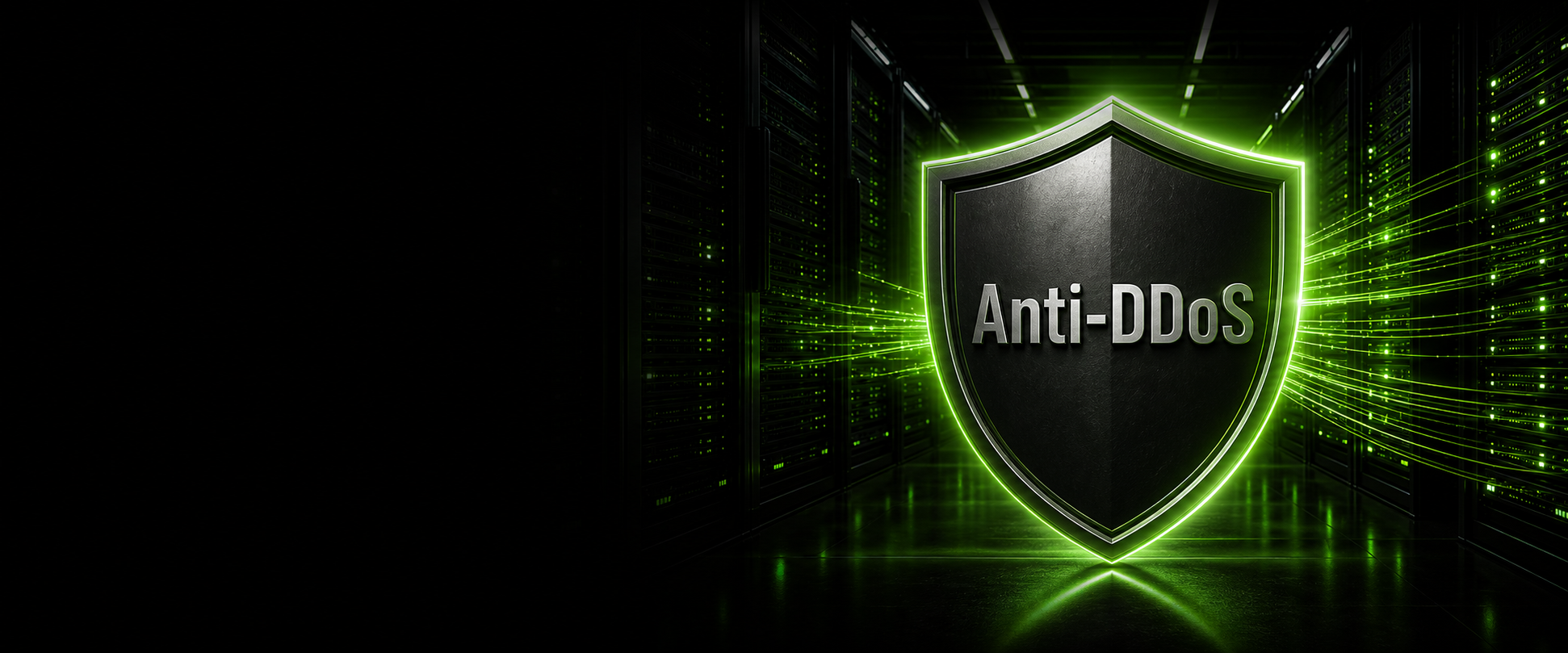 DataHouse Anti-DDoS shield in a data center representing traffic filtering and selective blackholing